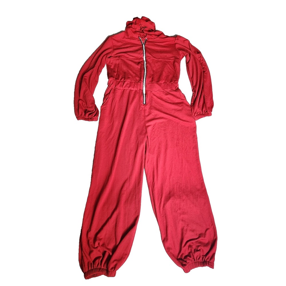 Red Romper Jumpsuit with Hoodie Comfy Size XL‎